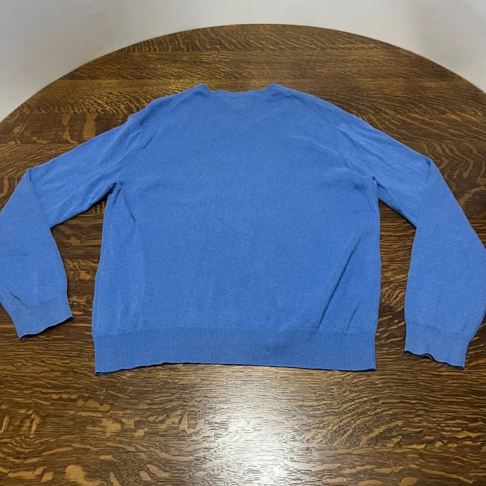 Polo Ralph Lauren Sweater Mens Medium Blue Pima Cotton V-Neck Pony Logo